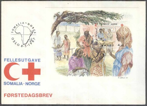 Norge - FDC 1987-05-08 - Röda Korset & Röda Halvmånen, Block Vinjett 1