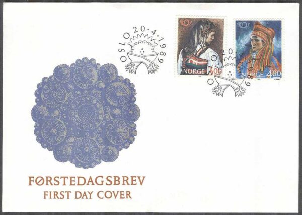 Norge - FDC 1989-04-20 - Norden VIII - Folkdräkter, 2 kpl Vinjett 1