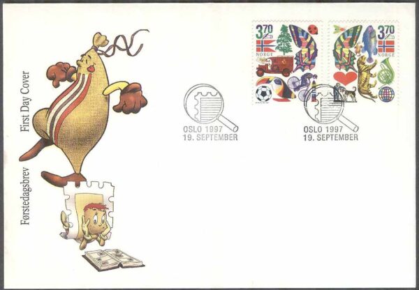 Norge - FDC 1997-09-19 - Barnens frimärksklubb, 2 kpl Vinjett 1