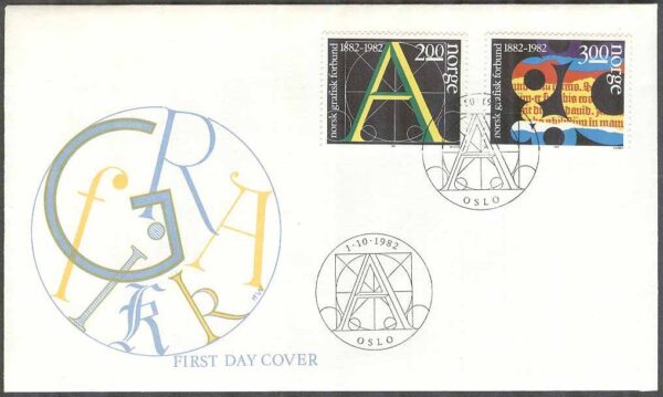 Norge - FDC 1982-10-01 - Grafiska Förbundet 100 år, 2 kpl Vinjett 6
