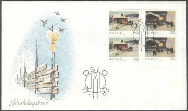 Norge - FDC 1983-11-17 - Jul 1983 bla Byggnader, 2 par kpl Vinjett 1