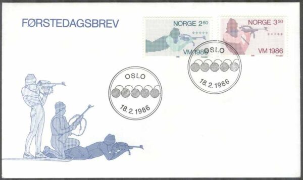 Norge - FDC 1986-02-18 - VM i Skidskytte 1986, 2 kpl Vinjett 1