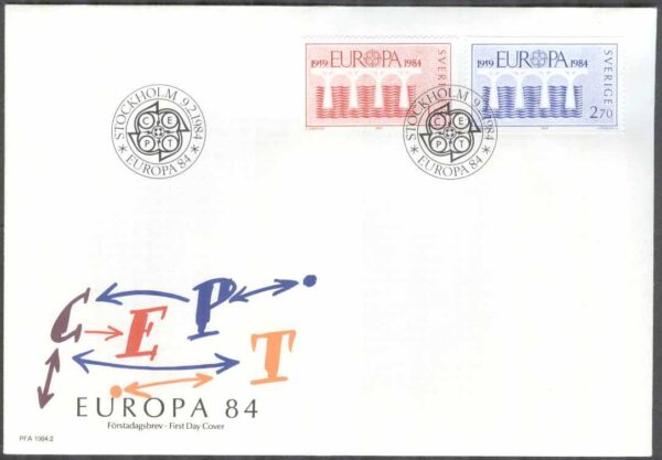 Sverige - FDC 1984-02-09 - Europa CEPT 1984 CEPT 25 år, 2 kpl Vinjett 1