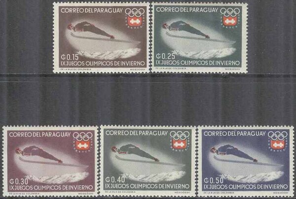 Paraguay - M 1249-1253 OS i Innsbruck 1964 Backhoppning, 5 olika **