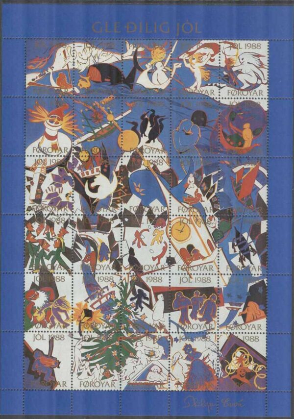 Färöarna - Julmärken 1988 - Ett Juläventyr i Torshavn, ark kpl **