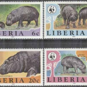 Liberia – M 1315-1318 Däggdjur – Dvärgflodhäst – Naturskydd – WWF, 4 kpl **