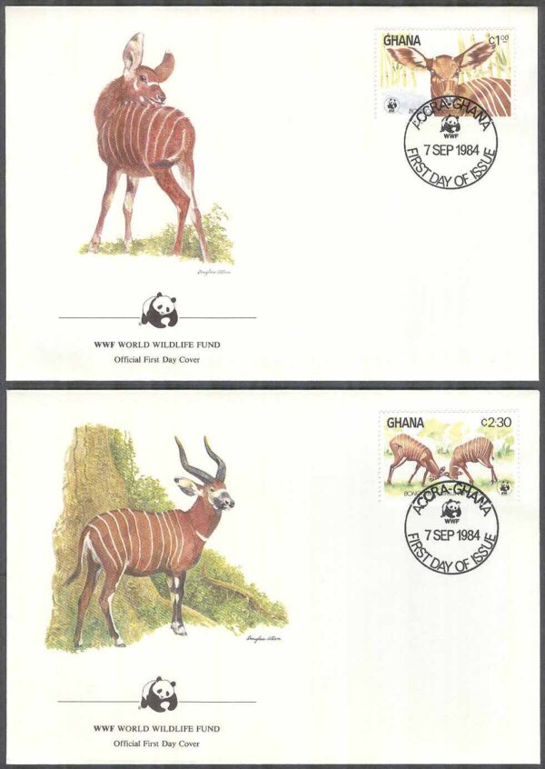 Ghana - FDC 1984-09-07 - Däggdjur - Bongo - Naturskydd - WWF, 4 kpl