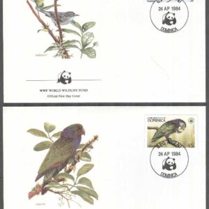 Dominica – FDC – 1984-04-24 Fåglar bla Papegojor – Naturskydd – WWF, 4 kpl