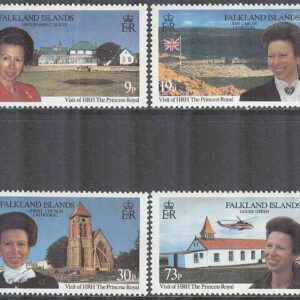 Falkland Islands – M  664-667 Prinsessan Anne på besök – Byggnader – Helikopter 4 kpl **