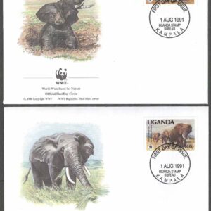 Uganda – FDC 1991-08-01 – Däggdjur – Afrikansk Elefant – WWF, 4 kpl