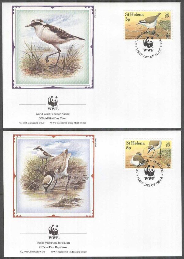 St. Helena - FDC 1993-08-16 - Fåglar - Sankthelenapipare - Naturskydd, WWF, 4 kpl
