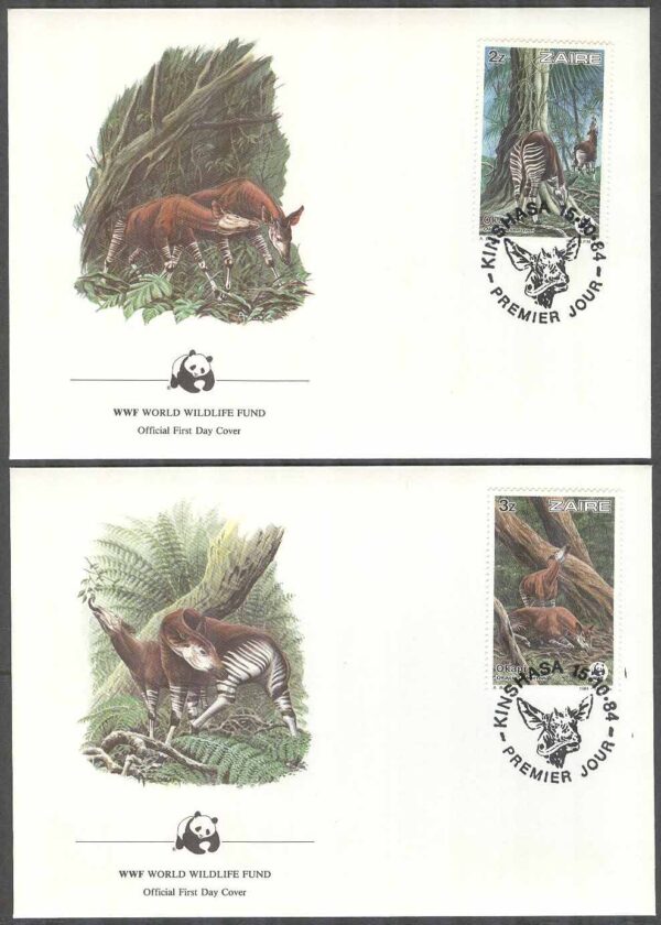 Zaire - FDC 1984-10-15 - Däggdjur - Okapi - Naturskydd - WWF, 4 kpl