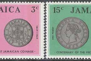 Jamaica – M  297-298 Mynt på Jamaica 100 år, 2 kpl **