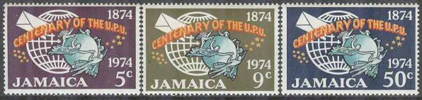 Jamaica - M  387-389 Världspostföreningen UPU 100 år, 3 kpl **