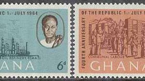 Ghana – M  173-176 A Republiken 4 år – Byggnader & Flagga,4 kpl **