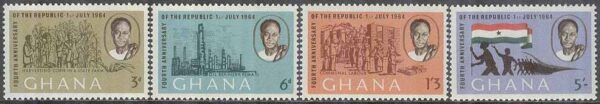 Ghana - M  173-176 A Republiken 4 år - Byggnader & Flagga,4 kpl **