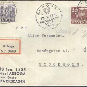 Arboga 13/1-35 Riksdagens 500 års Jubileum 2 frimärken REK