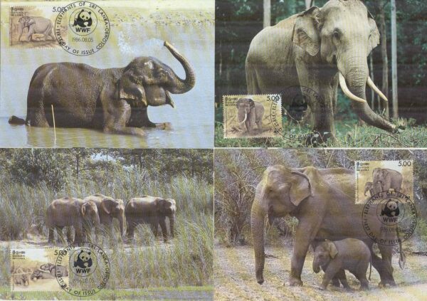 Sri Lanka - Maxikort 1986-08-05 - Ceylon Elefant - Naturskydd - WWF, 4 kpl