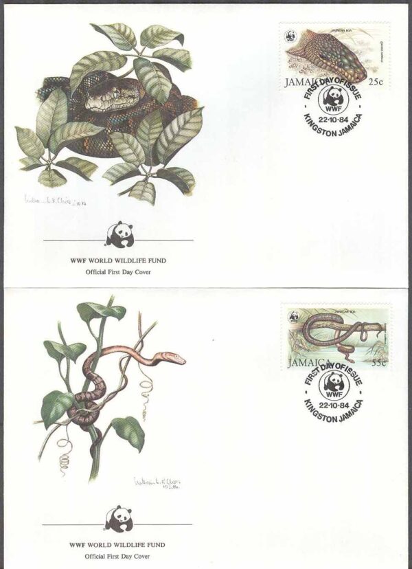 Jamaika - FDC 1984-10-22 - Kräldjur - Boaorm - Naturskydd - WWF, 4 kpl