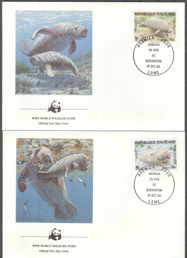 Togo - FDC 1984-10-01 - Manater - Naturskydd - WWF, 4 kpl