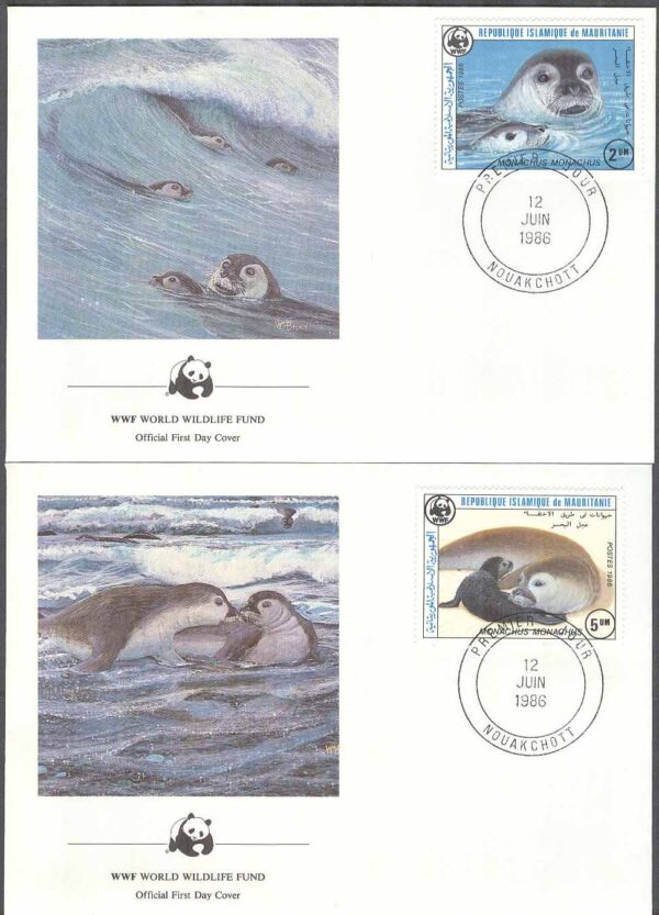 Mauretanien - FDC 1986-06-12 - Havsdjur - Munksälar - Naturskydd - WWF, 4 kpl