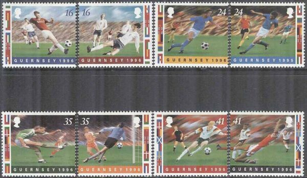 Guernsey - M  693-700 EM i Fotboll i England 1996 bla Flaggor, 4 kpl **