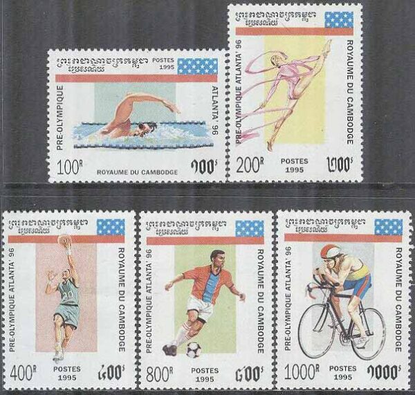 Kambodja - M 1497-1501 OS i Atlanta 1996 bla Fotboll - Cykel - Basket, 5 kpl **
