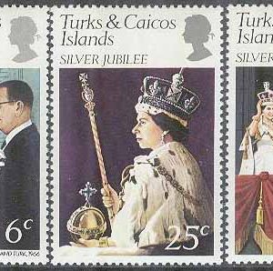 Turks & Caicos Islands – M  364-366 Drottning Elisabeth II 25 år på Tronen, 3 kpl **