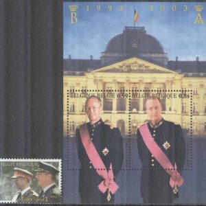 Belgien – M 3248 + BL 90 Kungaminnen bla Kung Albert II på tronen i 10 år, 1+Block kpl **