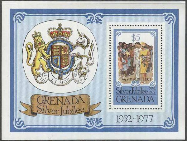Grenada - M BL  66 Kungligt besök 1977 - Påtryck, Block **