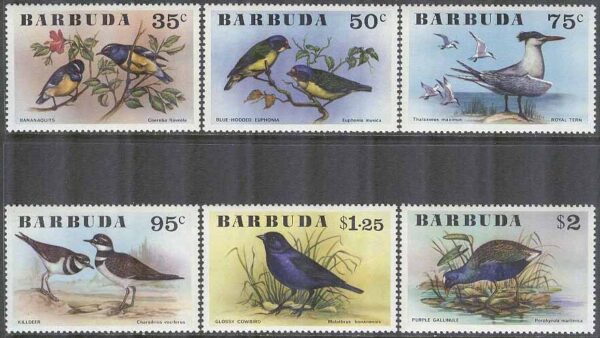 Barbuda - M  261-266 Fåglar bla Banansmyg, 6 kpl **