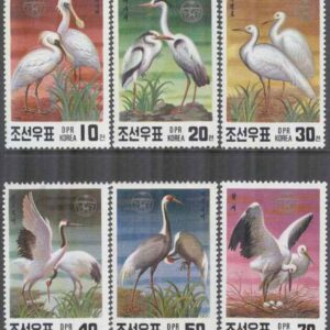 Nordkorea – M 3174-3179 Fåglar bla Amurstork – Naturskydd, 6 kpl **