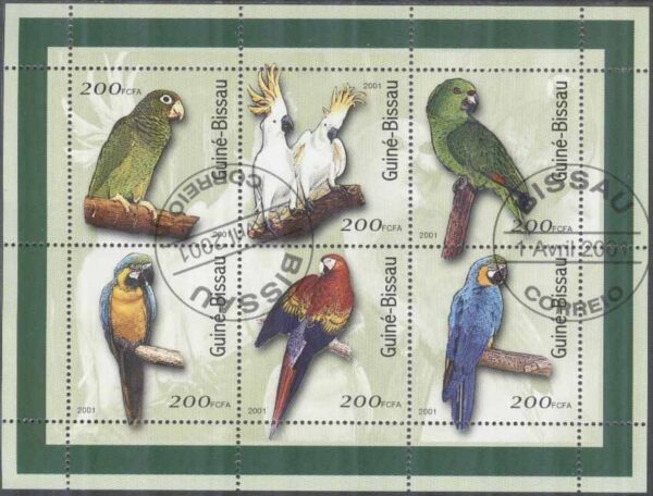 Guinea-Bissau - M 1422-1427 Fåglar - Papegojor, Miniark kpl