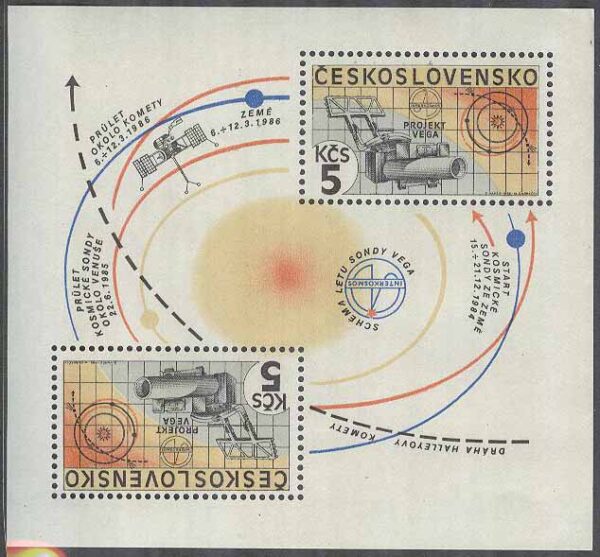 Tjeckoslovakien - M BL  64 Internationellt rymdprojekt ”Venus – Halley”. Block kpl **