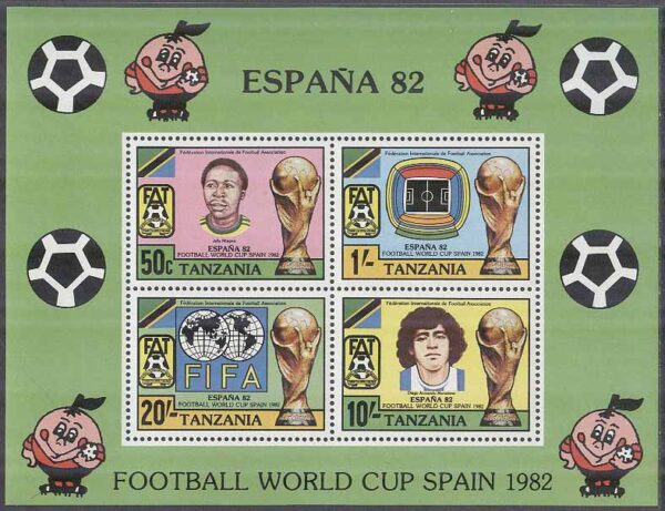 Tanzania - M BL  27 VM i Fotboll i Spanien 1982 bla Maradona, Block **