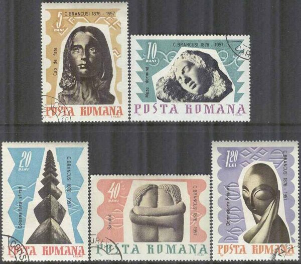 Rumänien - M 2582-2585, 2587 Constantin Brâncusi död i 10 år - Bildhuggare, 5 olika