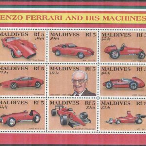Maldiverna – M 1613-1621 Tävlingsbilar av Enzo Ferrari bla Dino 246, Miniark kpl **