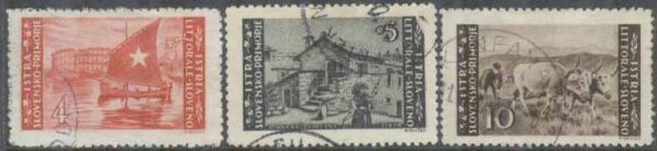 Jugoslavien - Istrien & Slovenien - M   45-47 B, 3 olika stpl