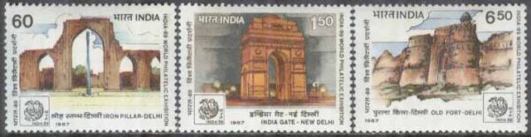 Indien - M 1116-1117, 1119 Byggnader bla gammalt Fort, Utställ INDIA 89, 3 olika **