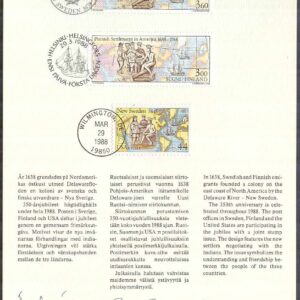 Sverige – FDC 1988-03-29 – Nya Sverige 1638-1988, 1 + Finland & USA Amerikabrevet