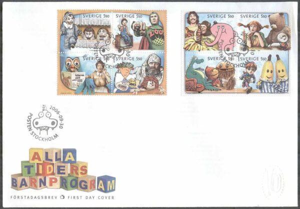Sverige - FDC 2006-09-30 - Alla tiders barnprogram 2 st 4-Block kpl Vinjett 1