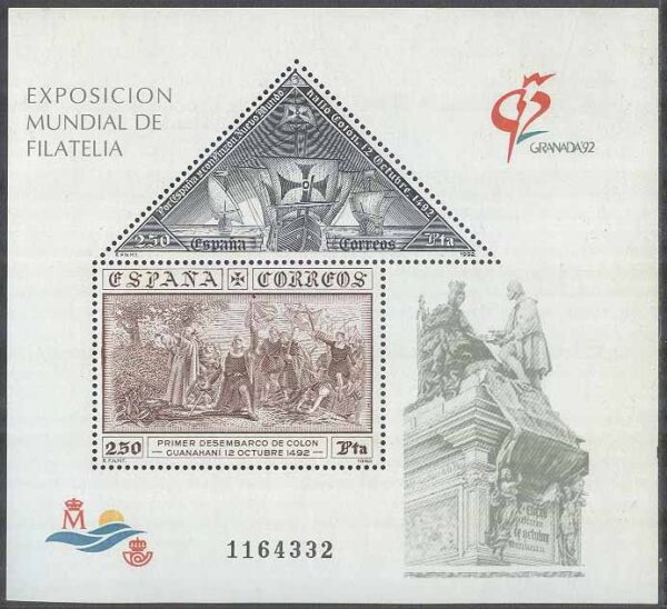 Spanien - M BL  44 Internat Utställ GRANADA 92 C Kolumbus & Fartyg, Block **