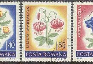 Rumänien – M 3103-3105 Blommor – Naturskydd, 3 olika stpl