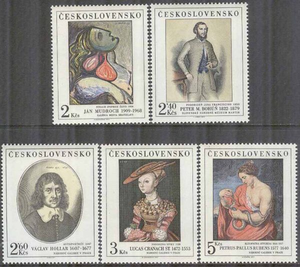 Tjeckoslovakien - M 2413-2417 Konst från Nationalgalerier XII, 5 kpl **