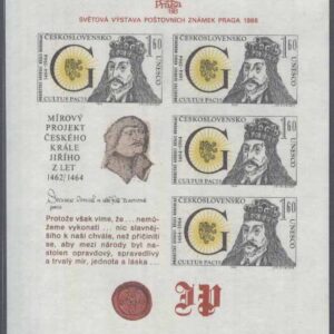 Tjeckoslovakien – M BL  90 Int. Frimärksutställning ”PRAGA 88” – Kung Georg, Block **