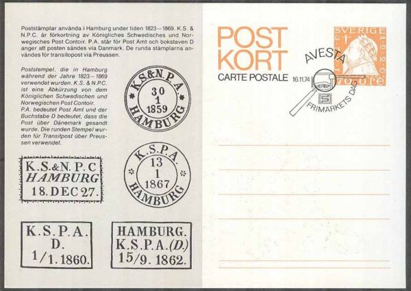 F pKe 65 - Postkort enkelt Tilltryck Frimärkets Dag stpl Avesta 16/11-74 FD