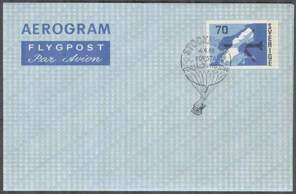 F Ae  1 Aerogram FDC stämplat Karta