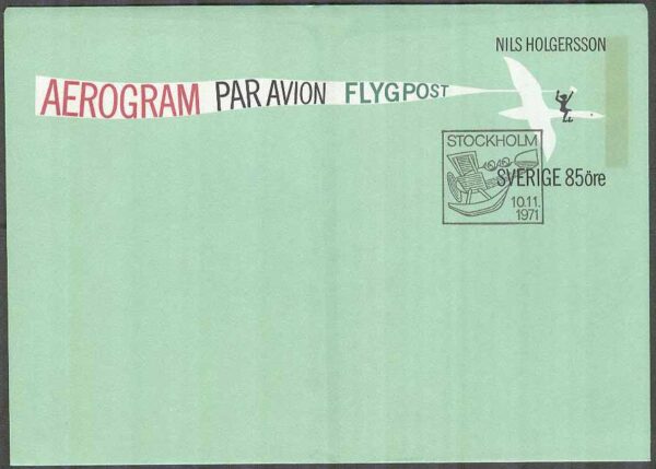 F Ae  2 Aerogram FDC stämplat Nils Holgersson & Mårten Gås