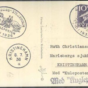 Kristinehamn 8/7-36 Göteborg-Stockholm Kugleposten juli 1936