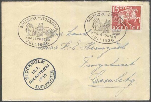 Stockholm 12/7-36 Göteborg-Stockholm Kugleposten juli 1936 Skansen Kugleposten